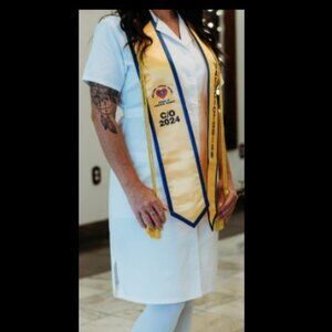 White Dickies SMALL nurse graduation dress button front with collar wore once